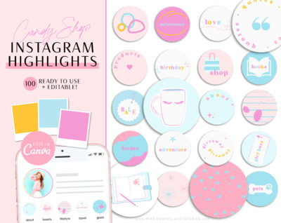 Bright Pink Blue Instagram Highlight Covers and Boho Icon Pack