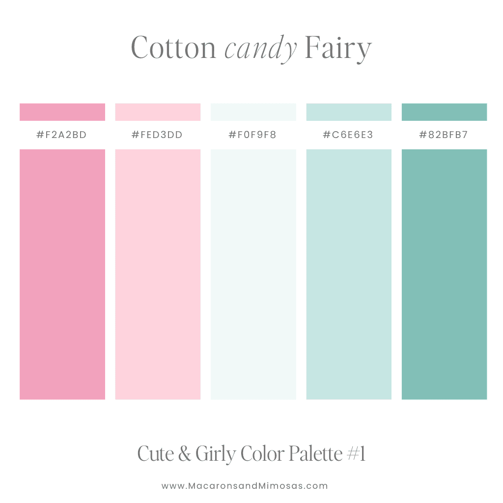 Cute and girly color palette with hex code in pink and mint