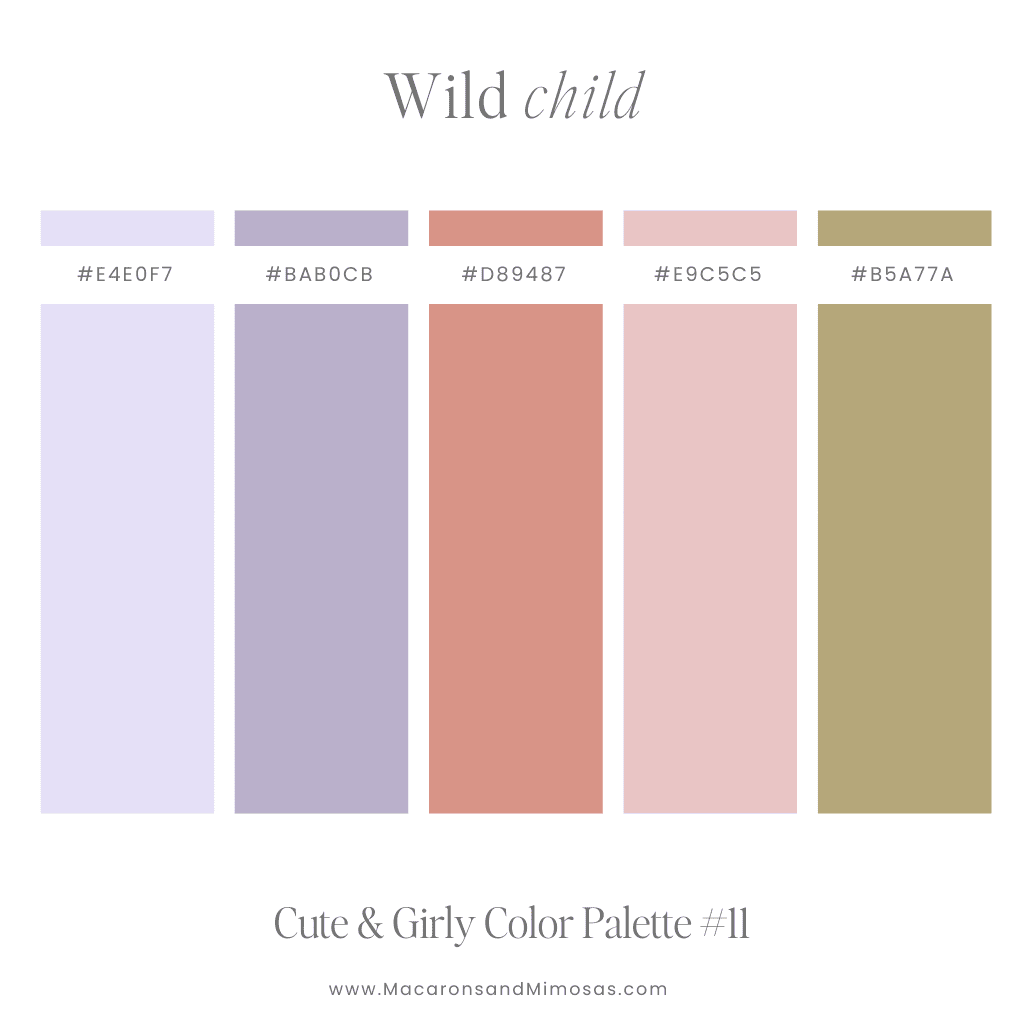 Muted Boho Girly Color Palette with hex codes in wild child shades