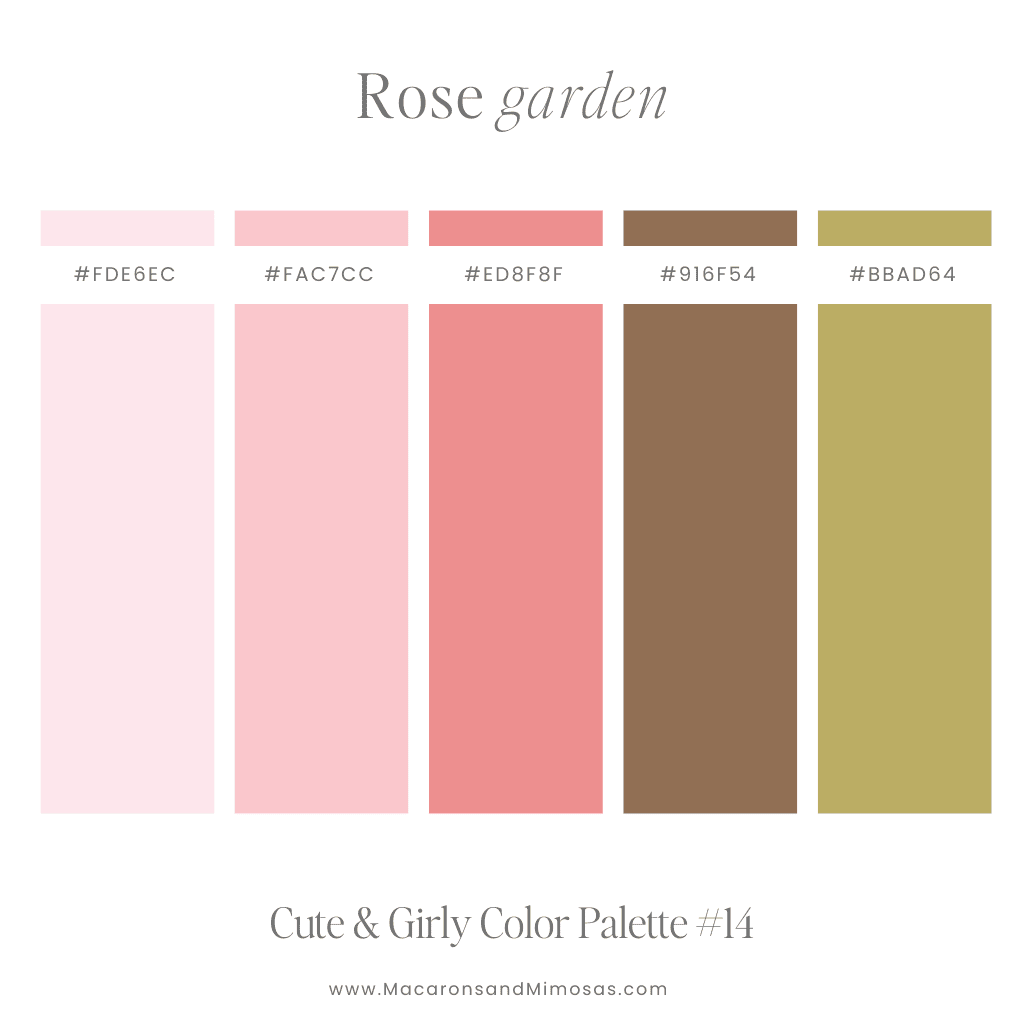 Cute and girly color palette with hex code in pink and green