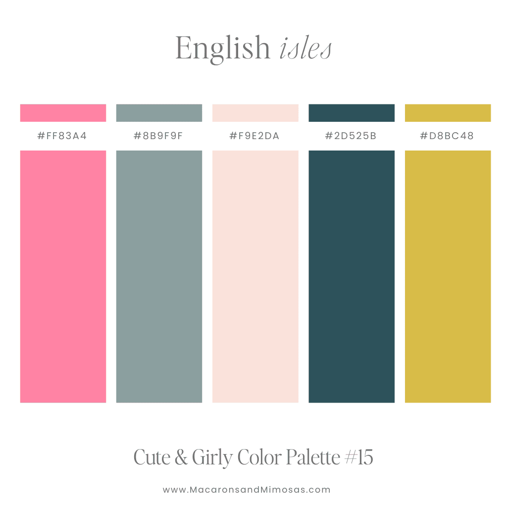 Elegant and girly color palette with hex code in pink, navy and gold