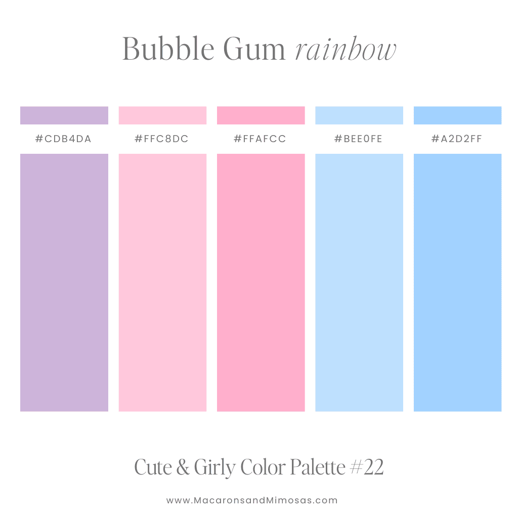 Cute and girly color palette with hex code in pink and bue