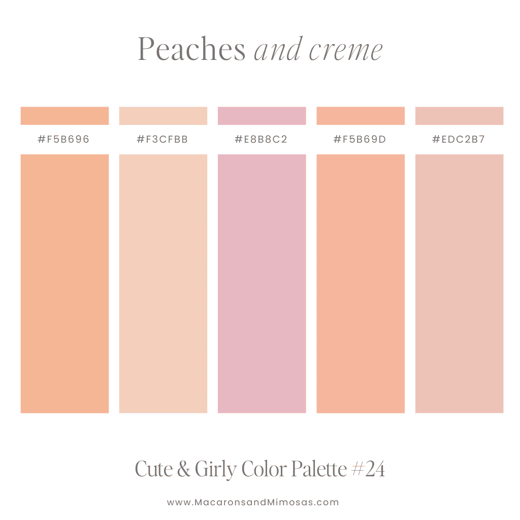 Soft Pastel girly color palette with hex code in pink and peach