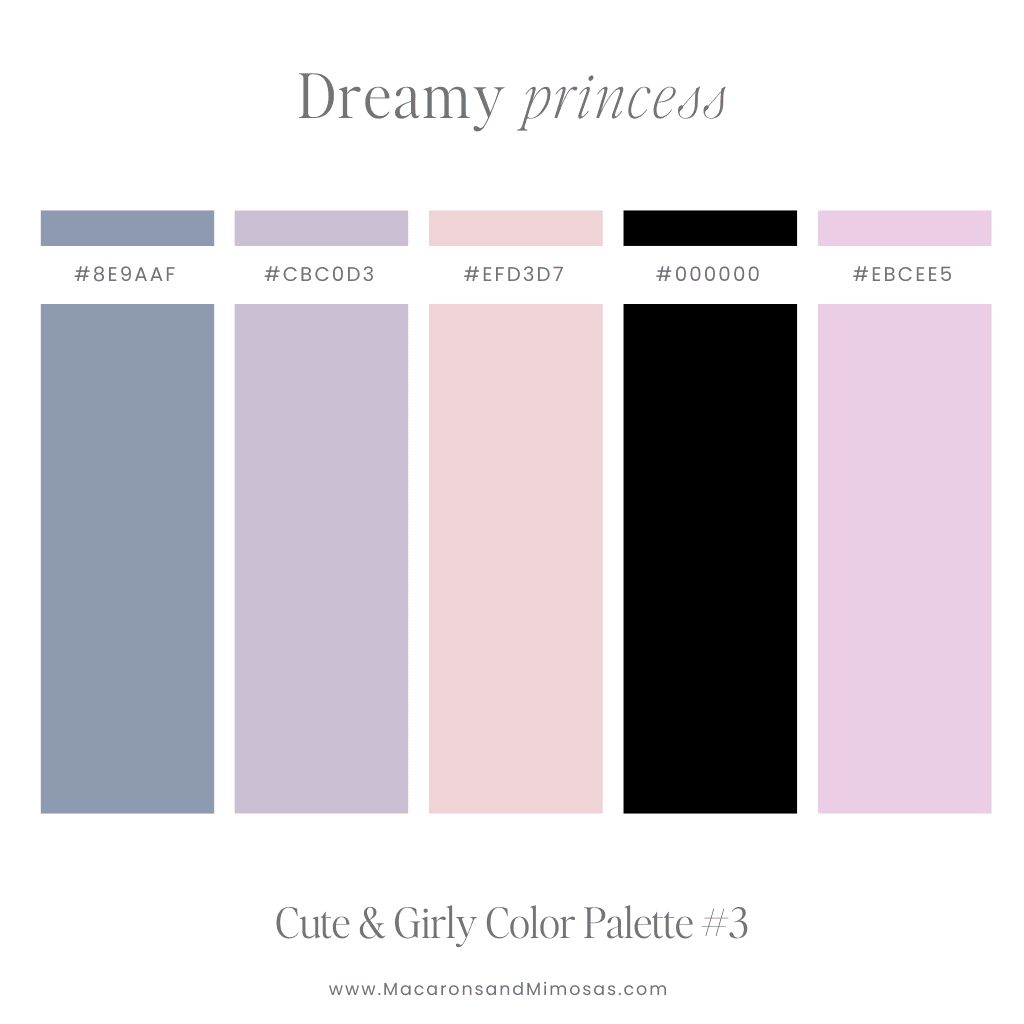 Cute color palette in feminine shades of pink purple and black