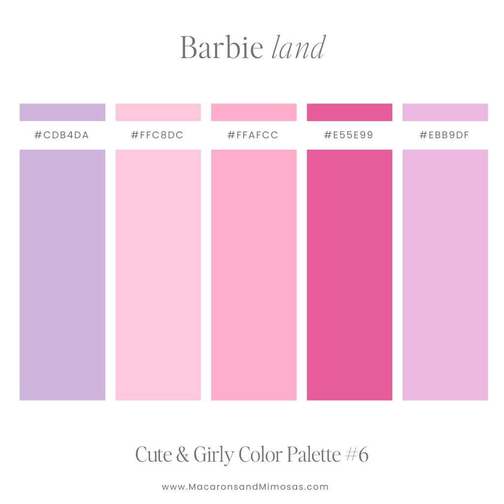 Girly color palette in feminine shades of barbie pink