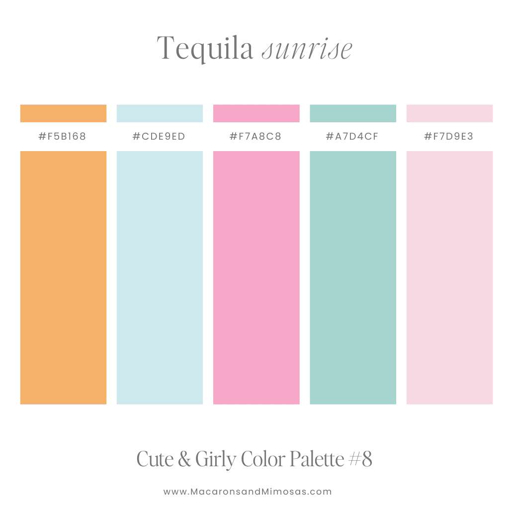 Cute bright tropical color palette in pink, orange, and mint