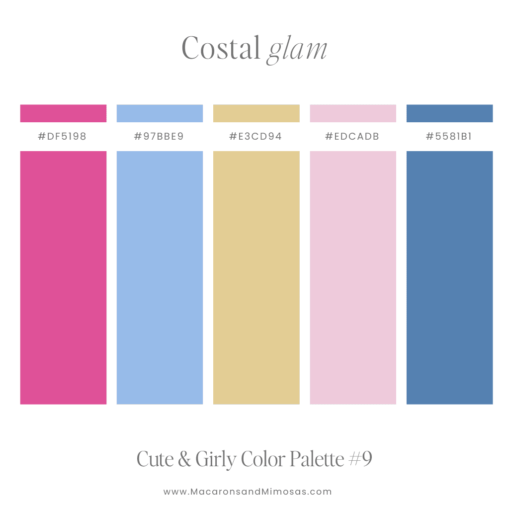 Girly glam color palette in pink, gold and blue