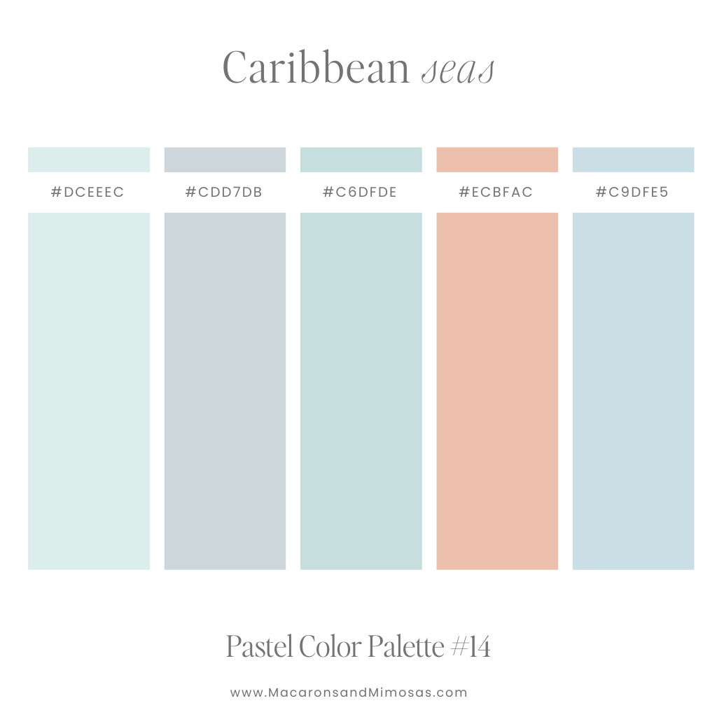 Coastal Pastel Blue Color Palette with Hex colors for a coastal vibe