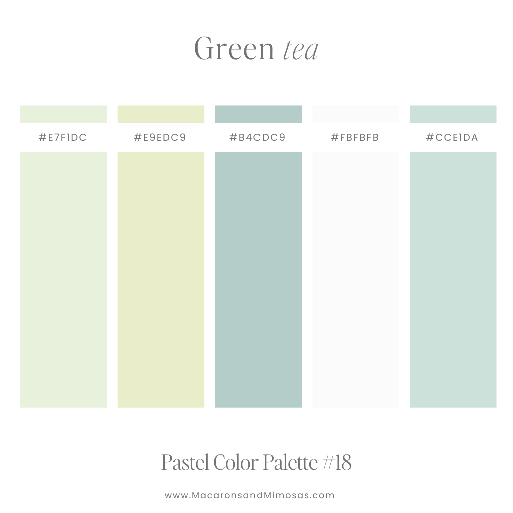 Pastel Green Color Palette with hex codes in a clean natural vibe