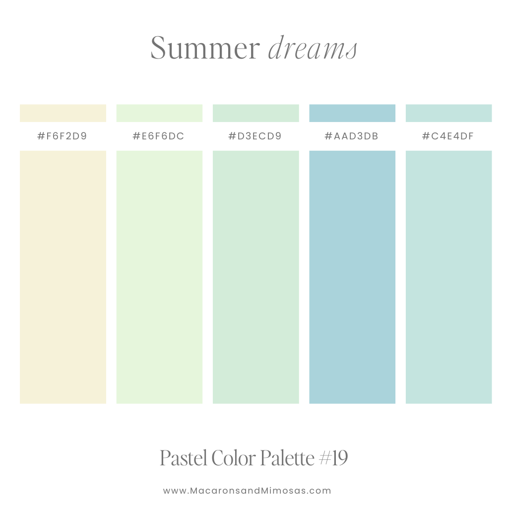Pastel Green Color Palette with hex codes in a calming coastal vibe