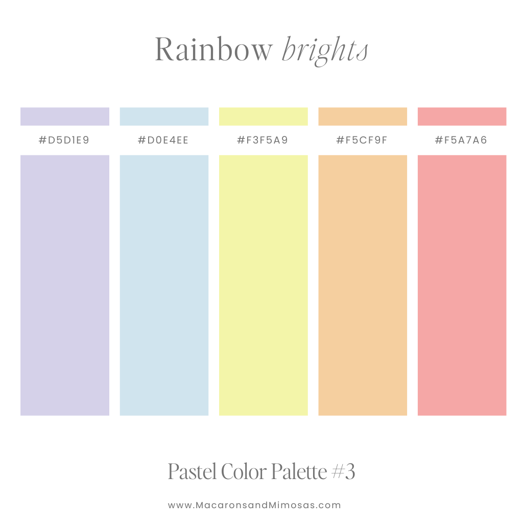 Bright Pastel Rainbow Color Palette with hex codes for logo and website design