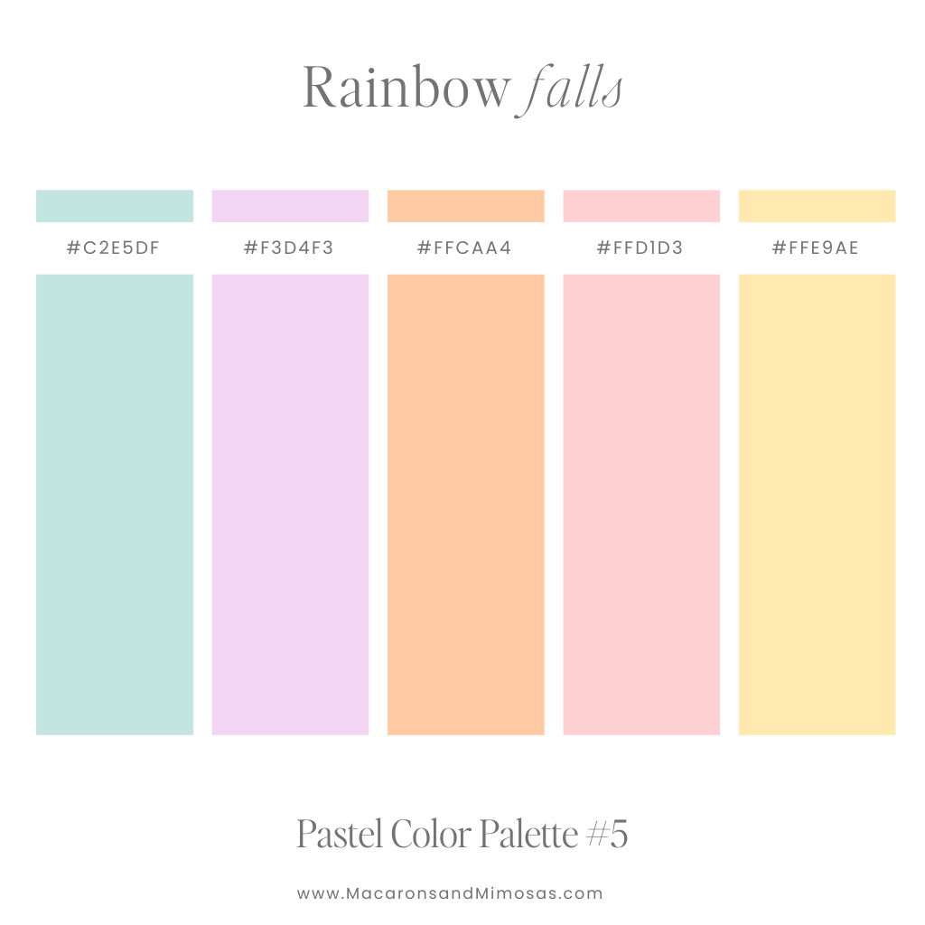 Colorful Pastel Rainbow Color Palette with hex codes for website design