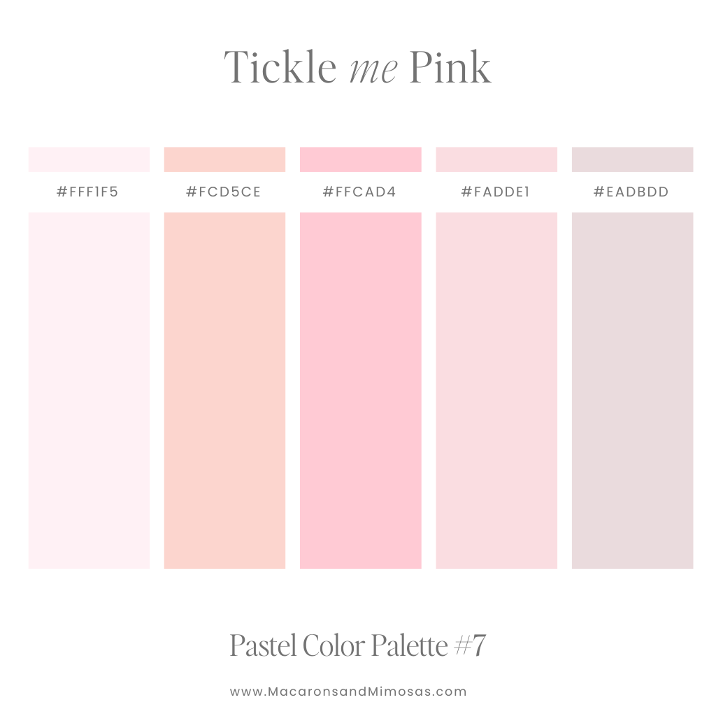 Pastel Pink Color Palette Samples with hex colors for branding