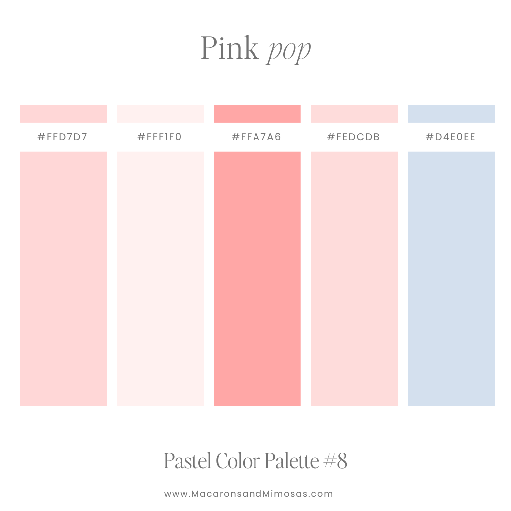 Pastel Pink Color Palette Samples with hex codes for brand and web design