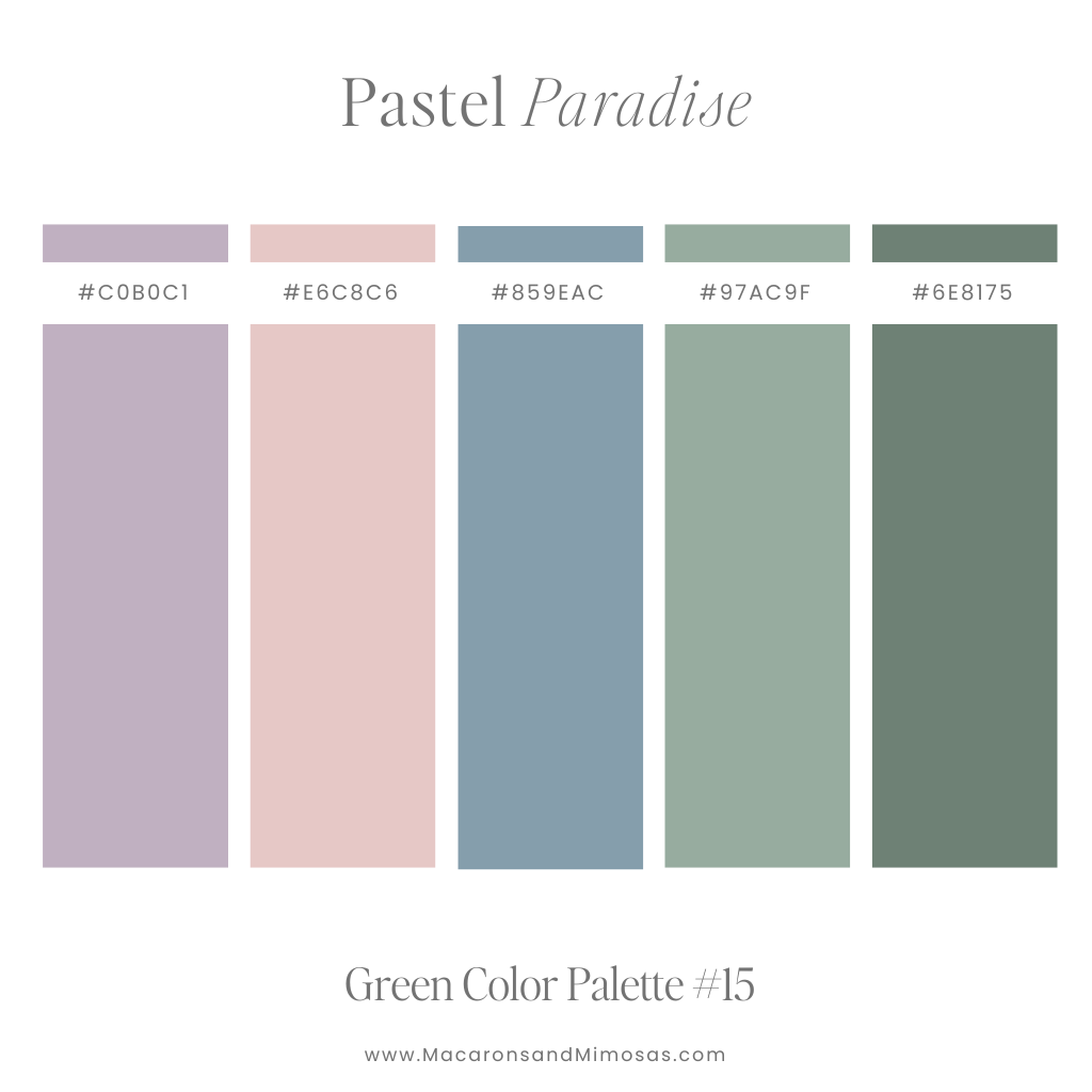 pastel purple, pink, dusty blue and sage green color palette 