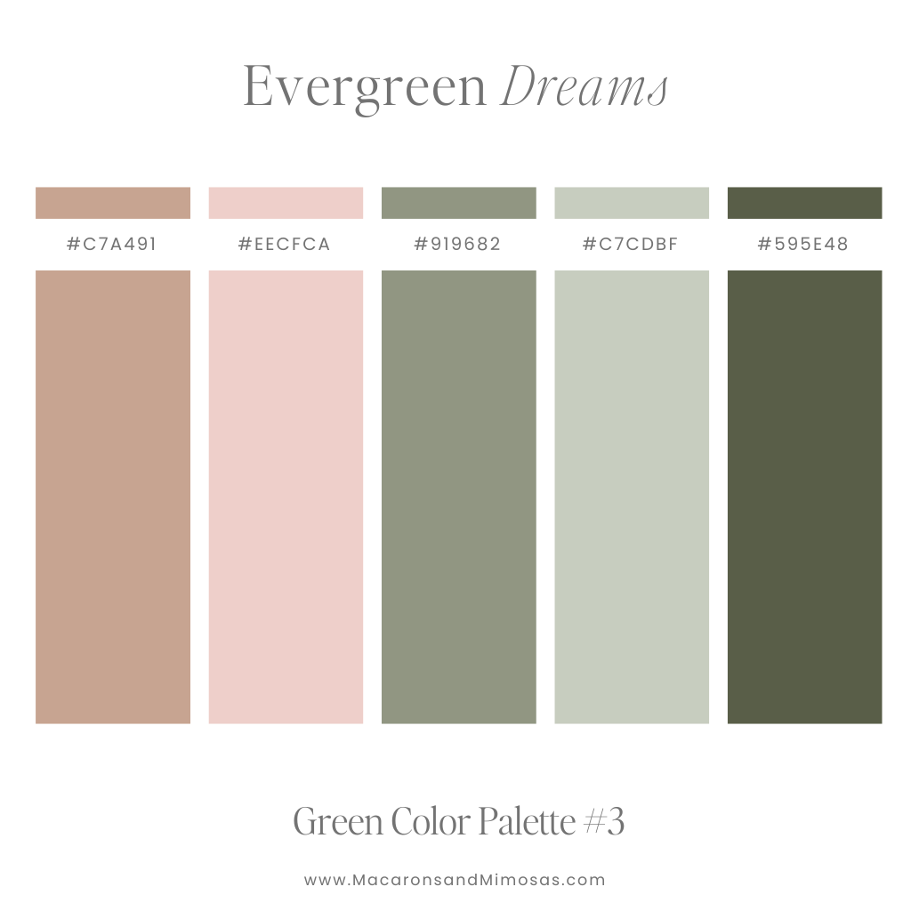 Rustic Green, pink and brown color palette examples