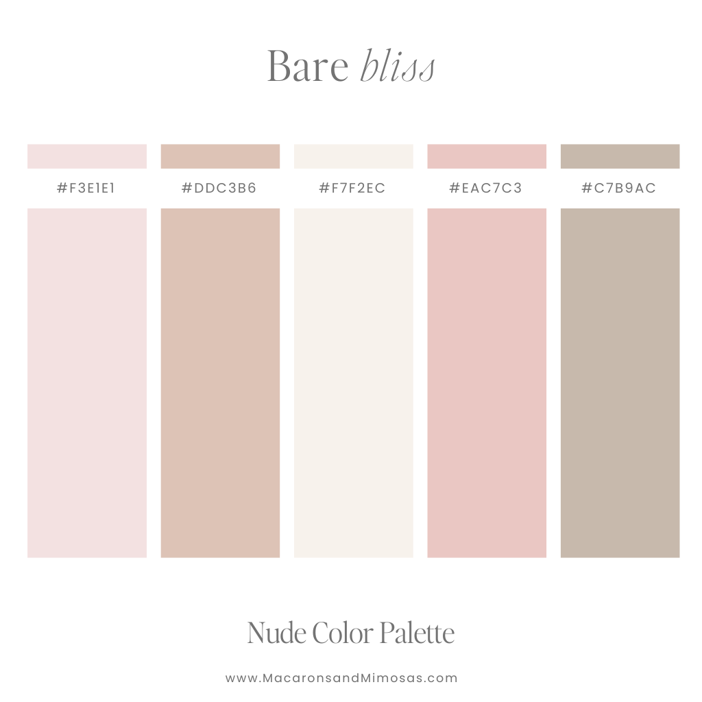 Bare Bliss Nude Color Palette - Soft pinks and muted neutrals for a dreamy, elegant look.