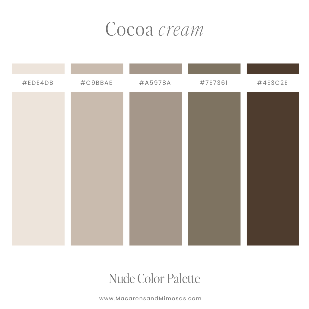 Cocoa Cream Nude Color Palette - Rich taupes and mochas for a warm, comforting vibe.