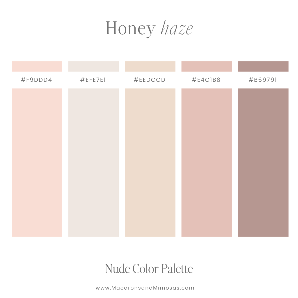 Honey Haze Nude Color Palette - Peachy nudes and warm pinks for a soft, inviting feel.