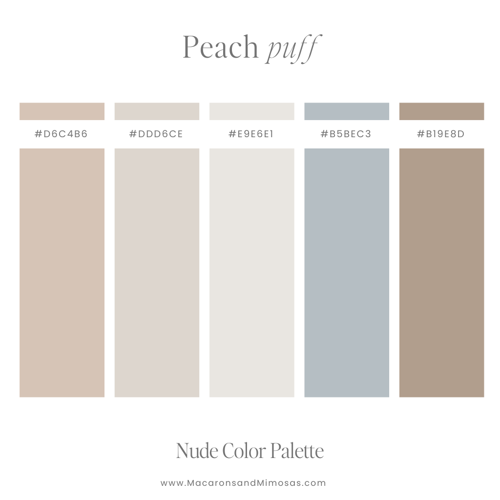 Peach Puff Nude Color Palette - Muted beige and pastel blue for a calm, chic vibe.