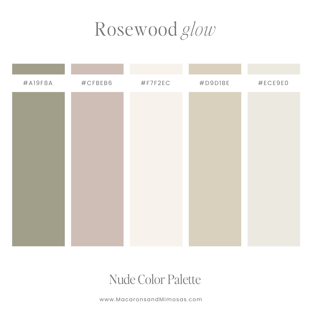 Rosewood Glow Nude Color Palette - Soft greens and blush tones for a natural, elegant look.