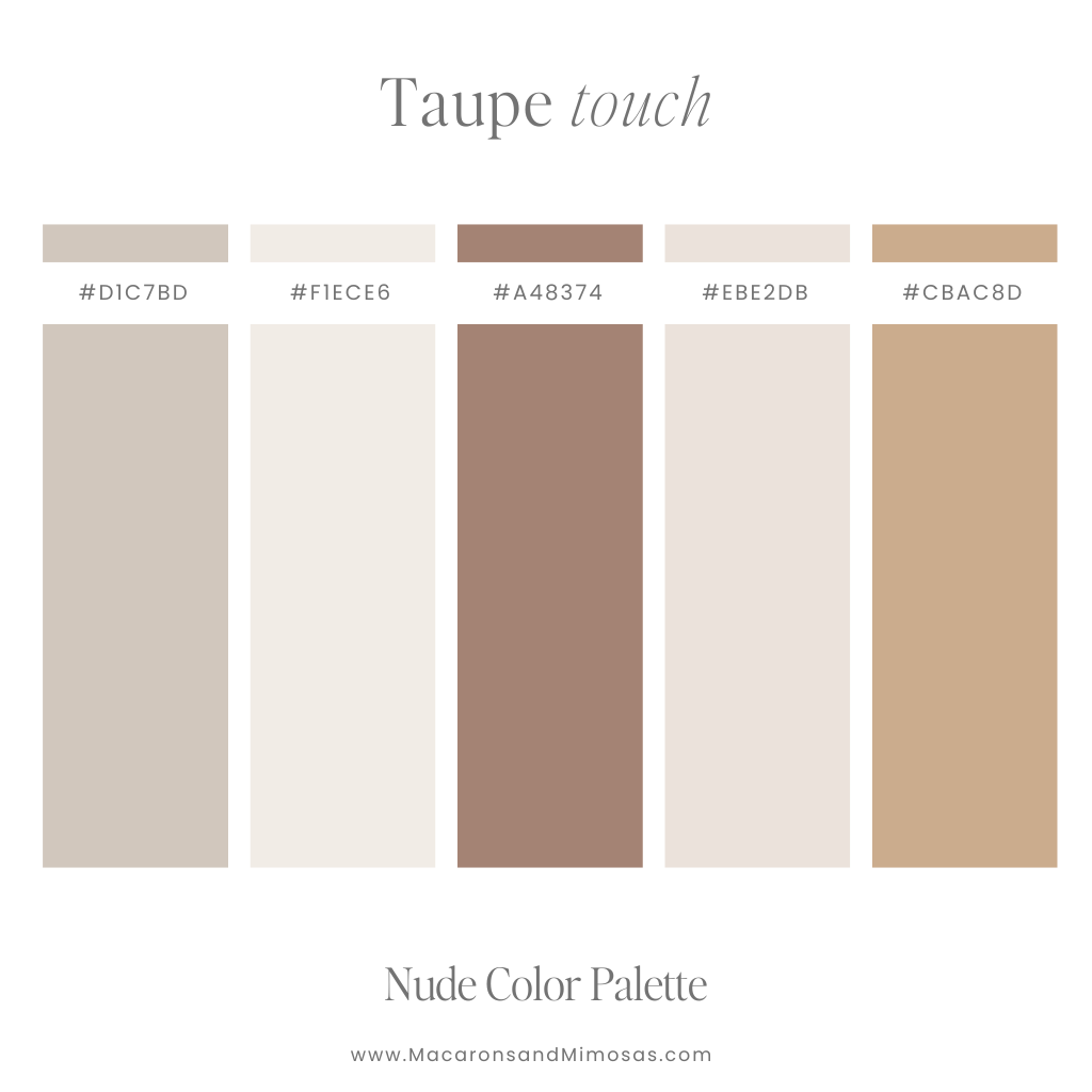 Taupe Touch Nude Color Palette - Classic taupes and warm beige for an elegant, versatile look.