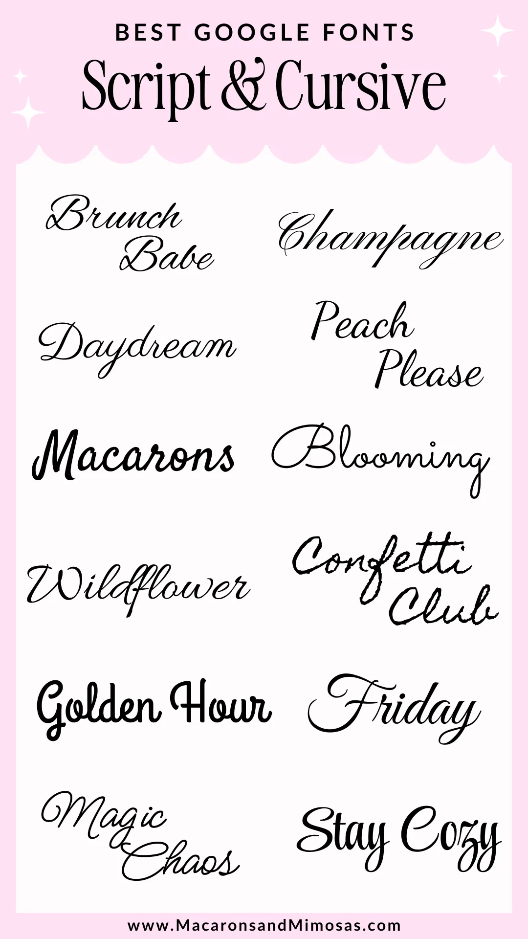 Best Google Script Fonts Preview – free script fonts for branding, website design, and social media