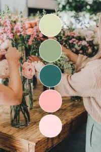 Preppy pink and green color scheme with bubblegum pink and bold green