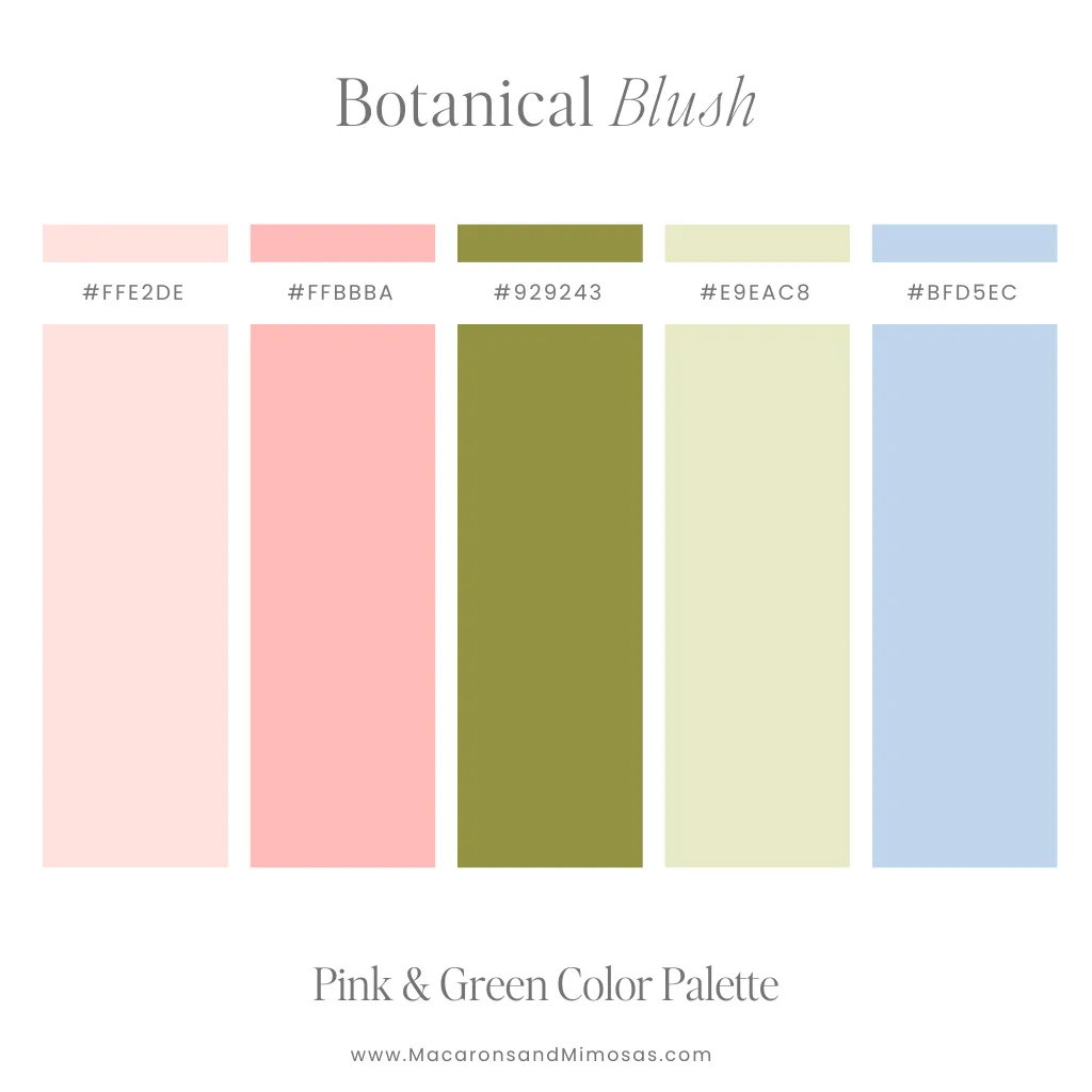 Preppy blush and green color scheme with bubblegum pink and bold green