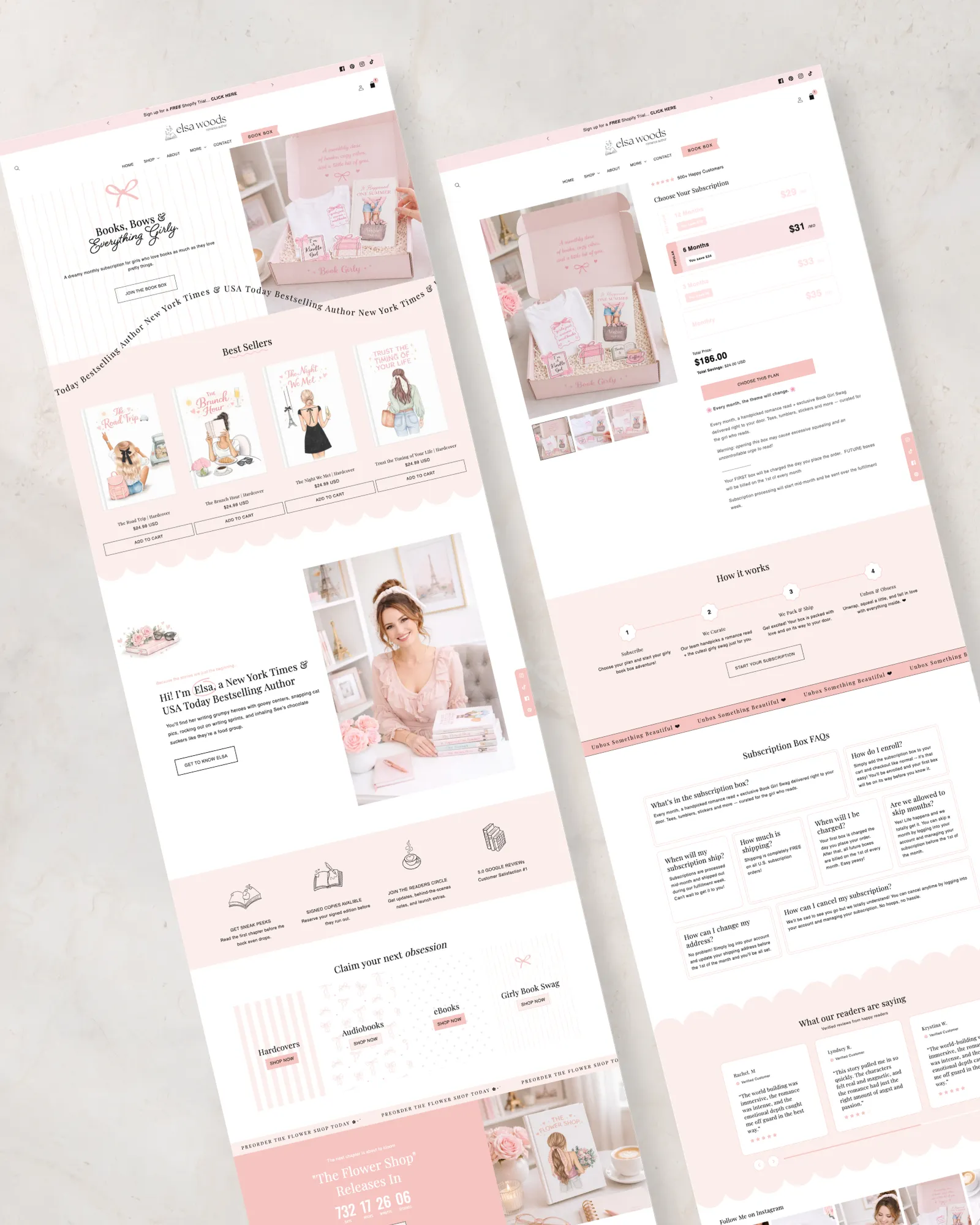Romantic Girly Book Author Shopify Theme - Pink Malibu 