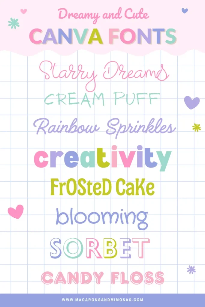 Best playful and cute Canva fonts list including Macarons, Honey Bun, and Sunday Funday