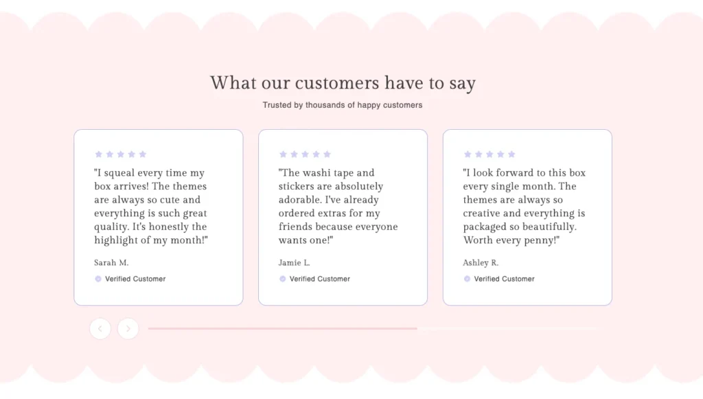 Reviews Slider Section with Animation - no apps