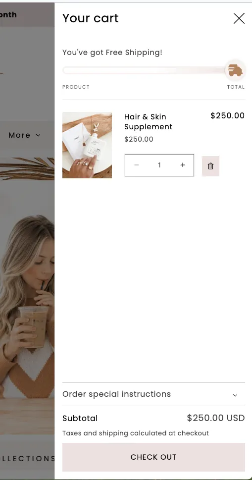 Shopify Free Shipping Progress Bar in Slideout Cart Drawer