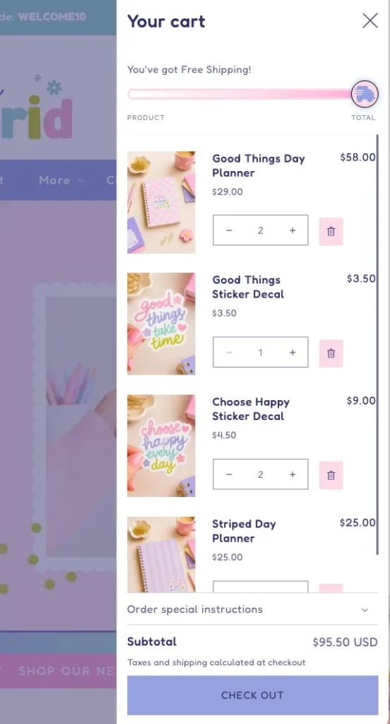 Shopify Free shipping bar in slideout cart drawer