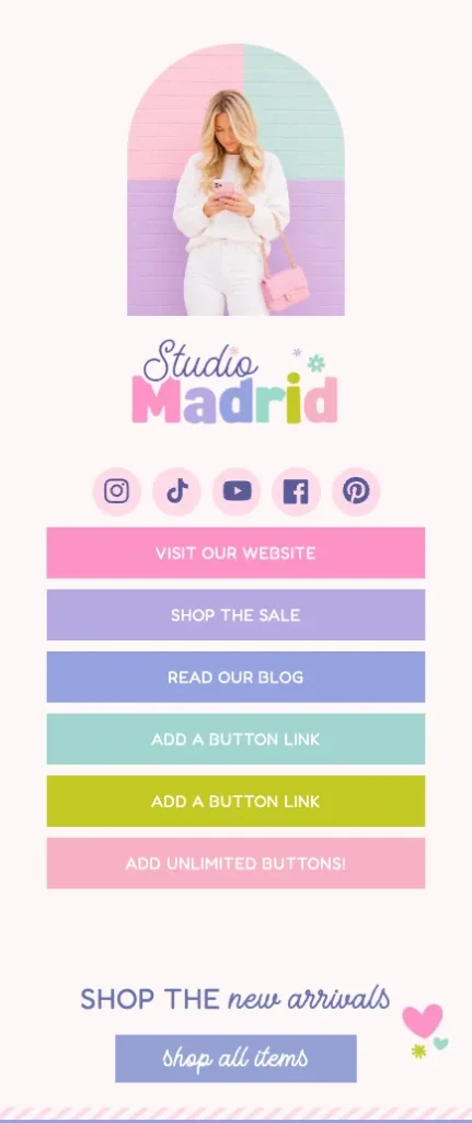 Shopify Landing Page design for Link in bio