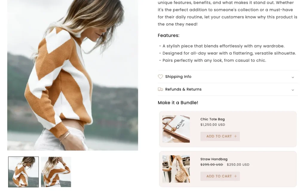 Shopify product page Product Upsells & Bundles
