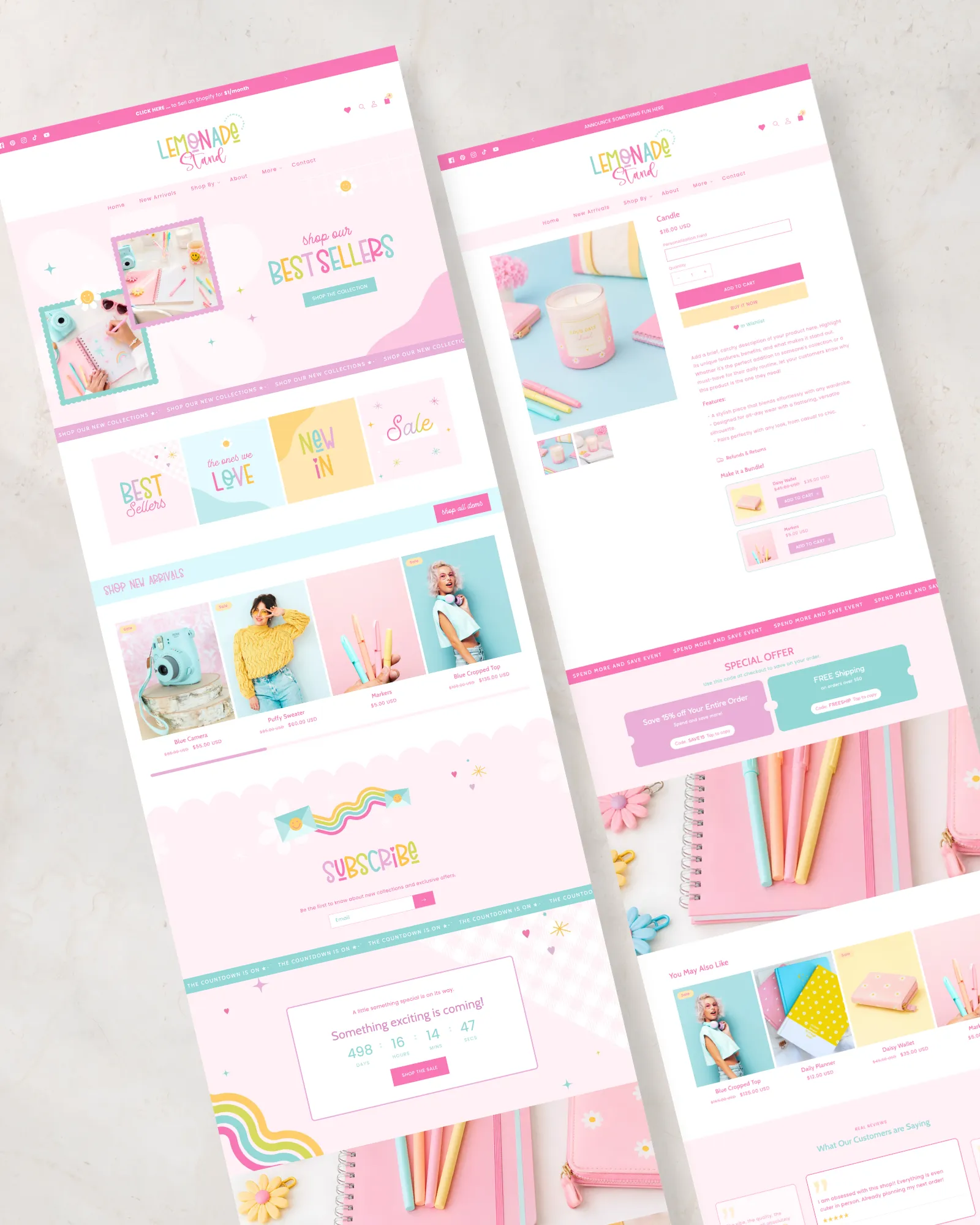 Bright Rainbow Shopify Theme in Pastel colors Lemonade Stand