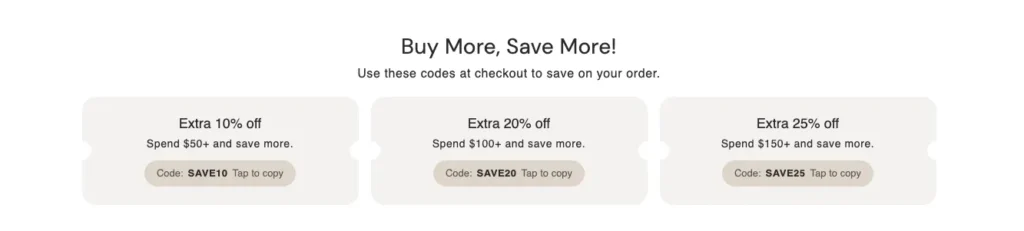 Coupon Code Section (tap to copy) Shopify Section