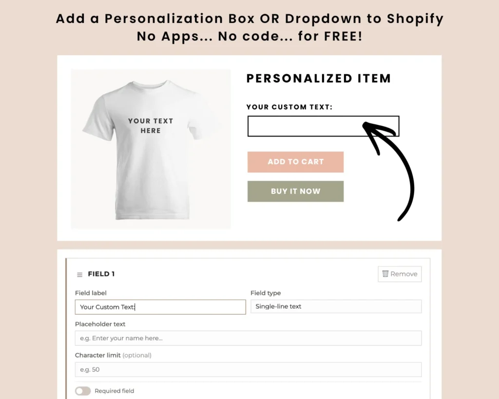 Add a Personalization Box OR Dropdown to Shopify No Apps... No code... for FREE!