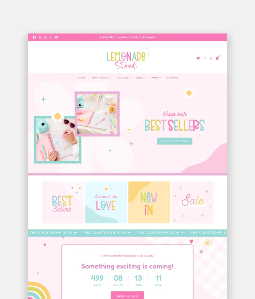 Shopify Theme Lemonade Stand Bright Rainbow homepage layout