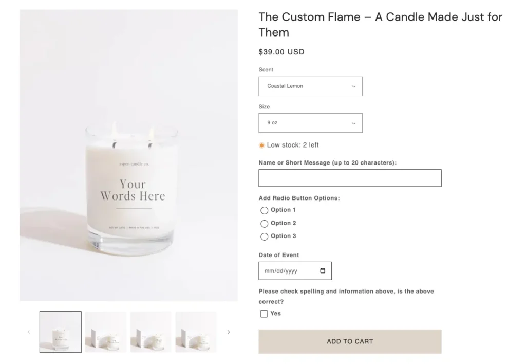 Product Personalization Fields + Live Inventory Status