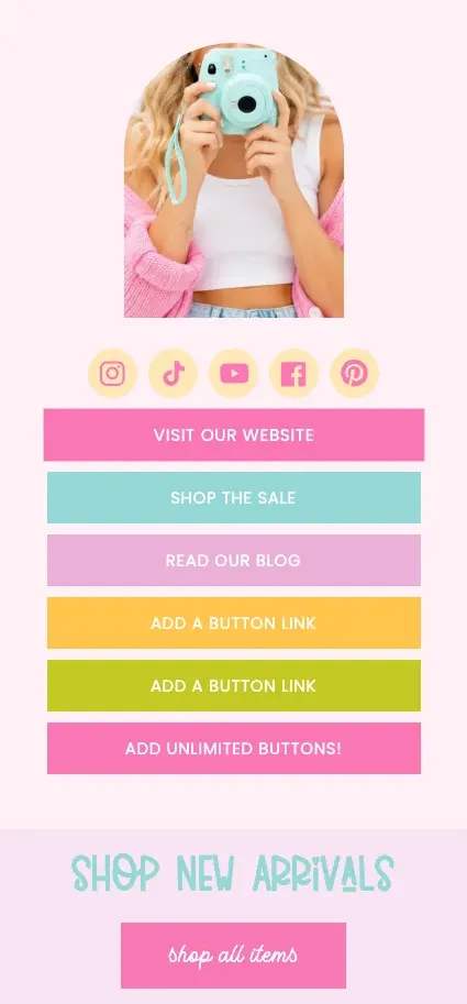 Shopify Custom Link in Bio Landing Page Design