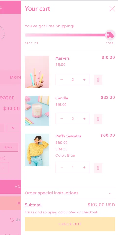 Shopify Free Shipping Progress Bar in Slide out Cart Drawer