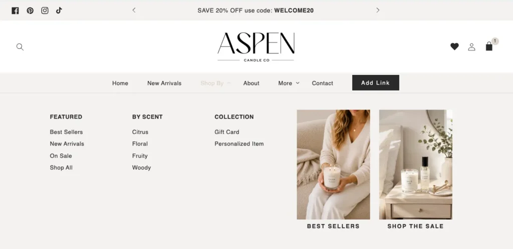 Mega Menu with Promo Images + Custom Menu Button Link for Shopify theme Aspen