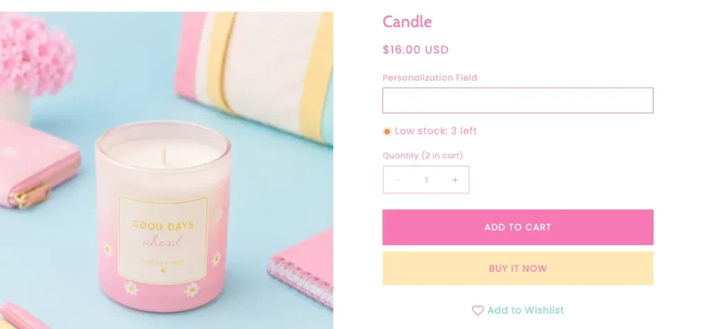 Shopify Section Peronalization Box and Live Inventory