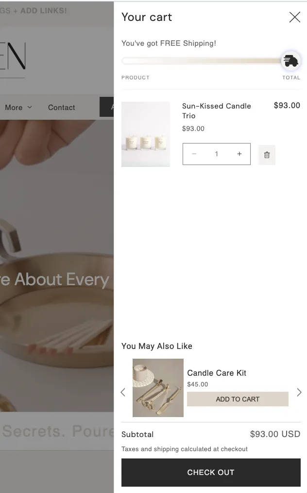 Free Shipping progress bar, and Cart upsells for Shopify