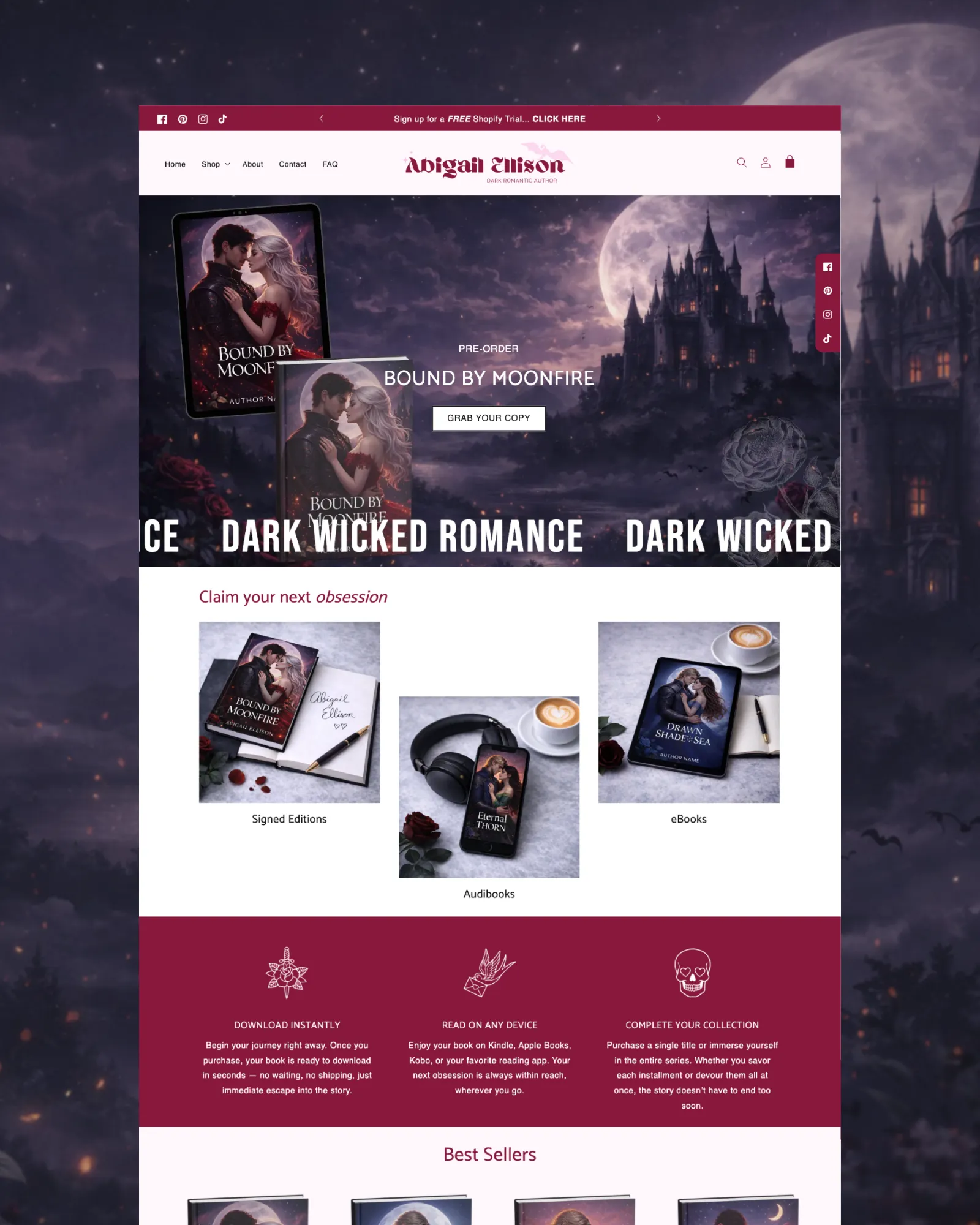 Bordeaux Shopify Theme for the Dark Romance Author