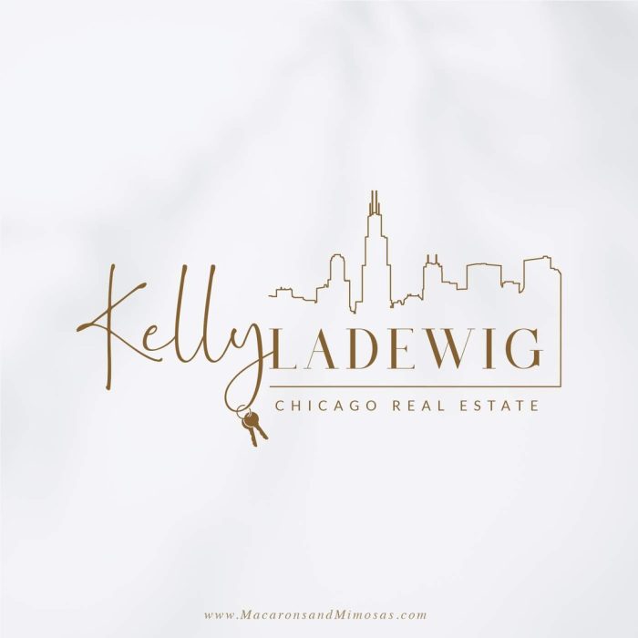 Chicago real estate custom logo design in gold with city and key