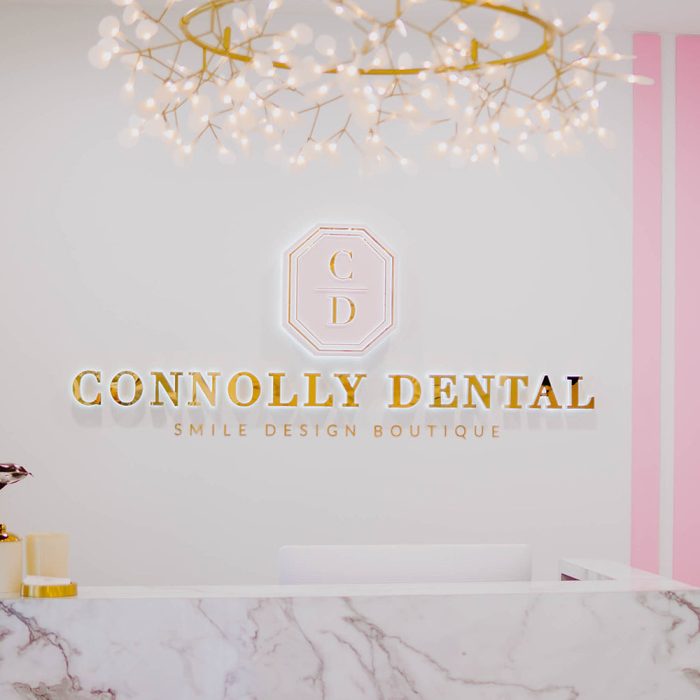 Dental office logo design Fonts Like Garamond Pink and gold Luxury style